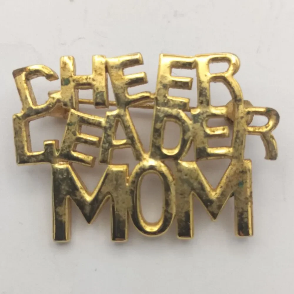 Vintage Gold Tone CHEER LEADER MOM Pin Brooch Mother Sports Fan Jewelry